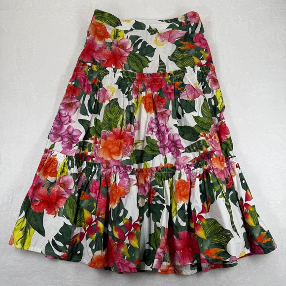 Boston Proper Dresses & Skirts - Boston Proper Womens Large Tropical Floral Tiered Maxi Skirt Pink Orange Green